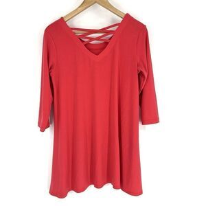 Sympli Tunic Top Size 8 Womens Pink Stretch Lagenlook Flowy Career Strappy Back